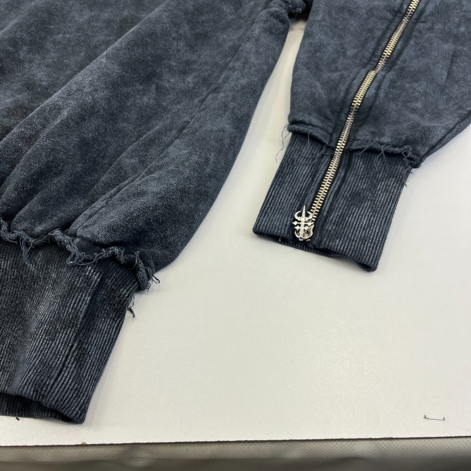 Drop Dead Distressed Look Grey Hoodie Zip Sleeves 100% Cotton Streetwear UK 2XL