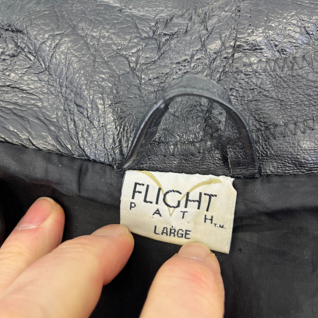 Flight Path Black Patchwork Leather Motorcycle Jacket Cruiser Biker size Large