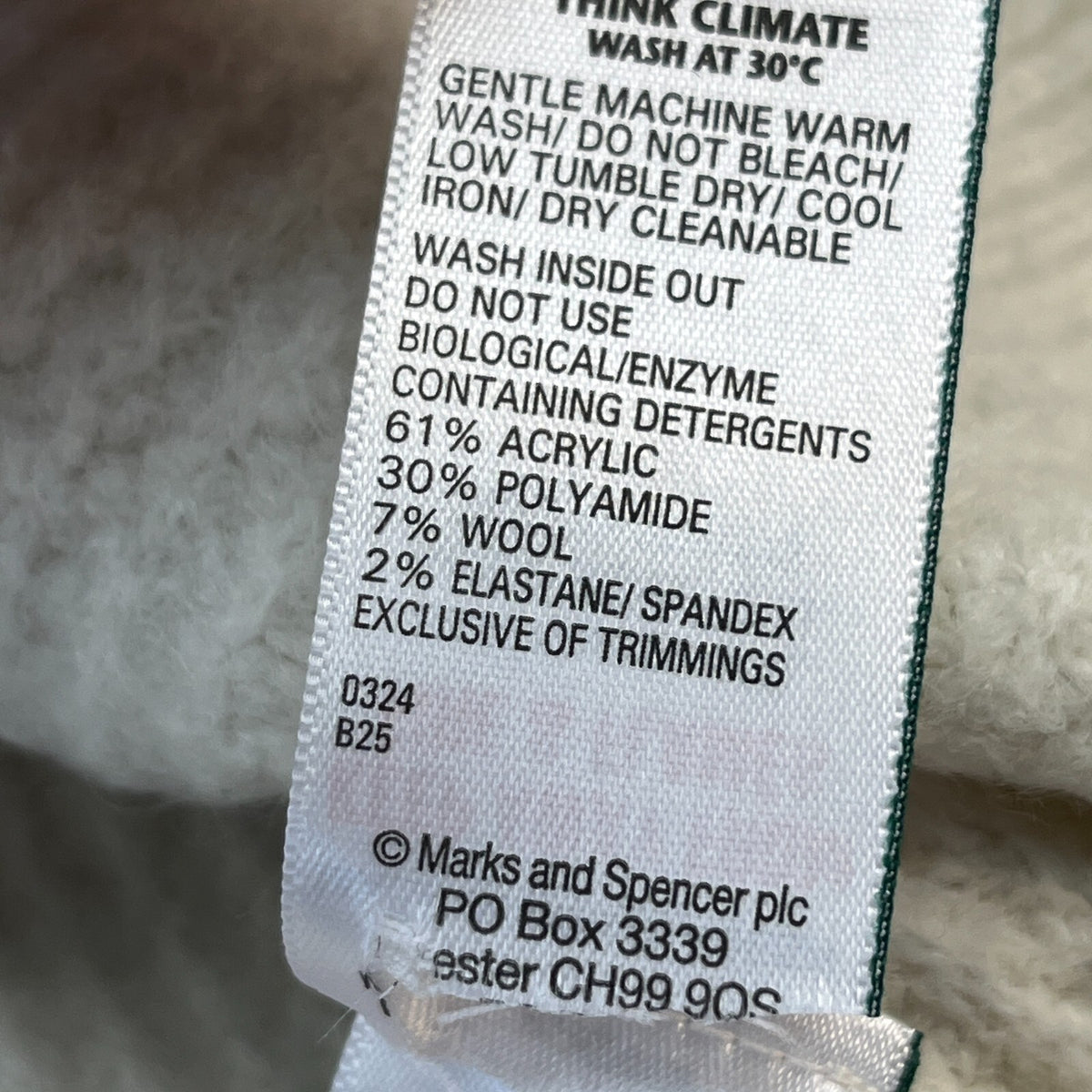 M&S Men's Wool Blend Waffle Knit Soft Crew Neck Jumper Off White Ecru XL New