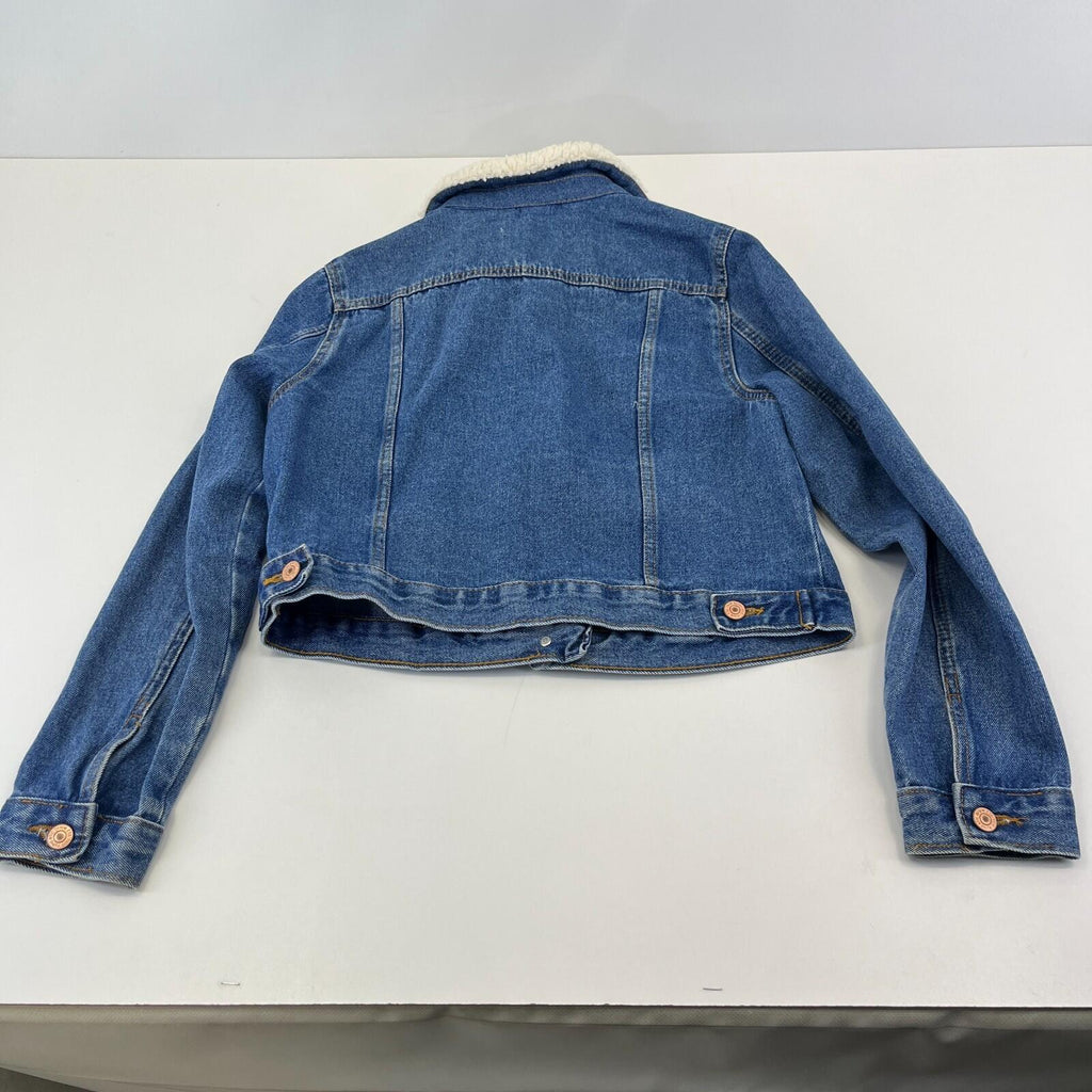New Look Women's Blue Denim Jacket with Sherpa Collar size M