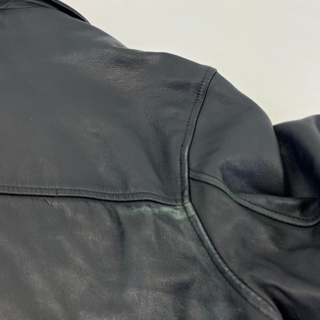 CG Collections Men's Leather Overcoat Jacket Black size Large Spread Collar