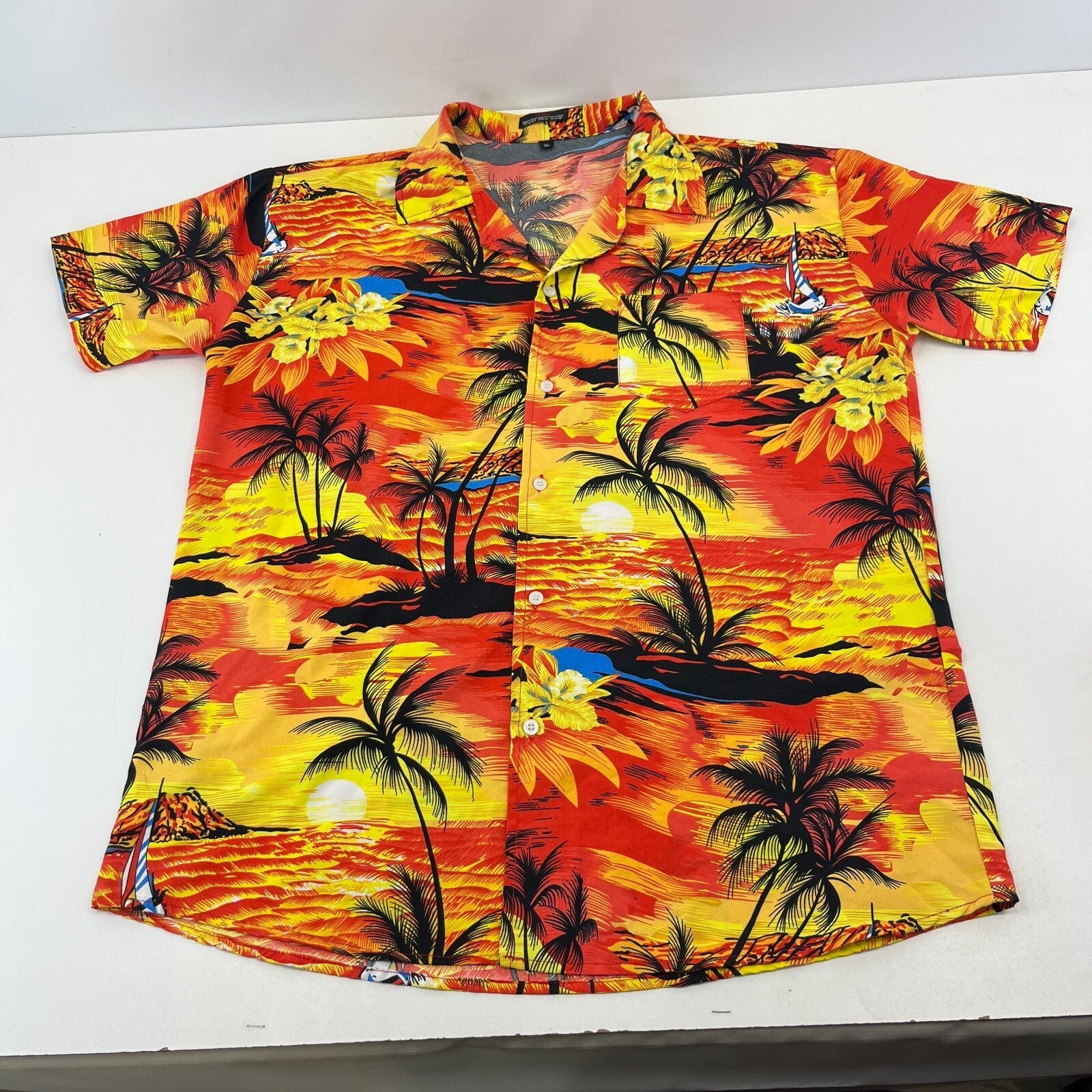 Fight the Wolf Mens Orange Hawaiian Shirt Design Short Sleeve Holiday size XL