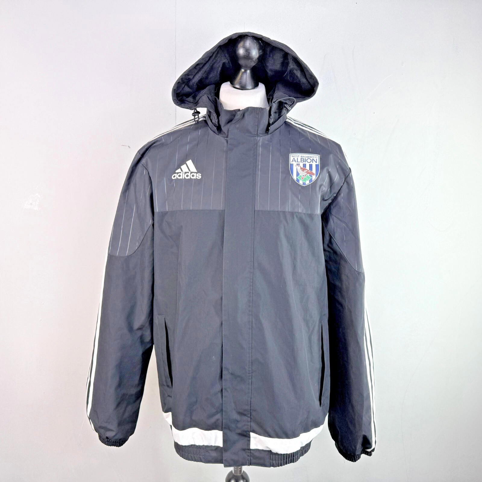 Adidas West Bromwich Albion WBA Jacket size M Black Hooded Training Windbreaker