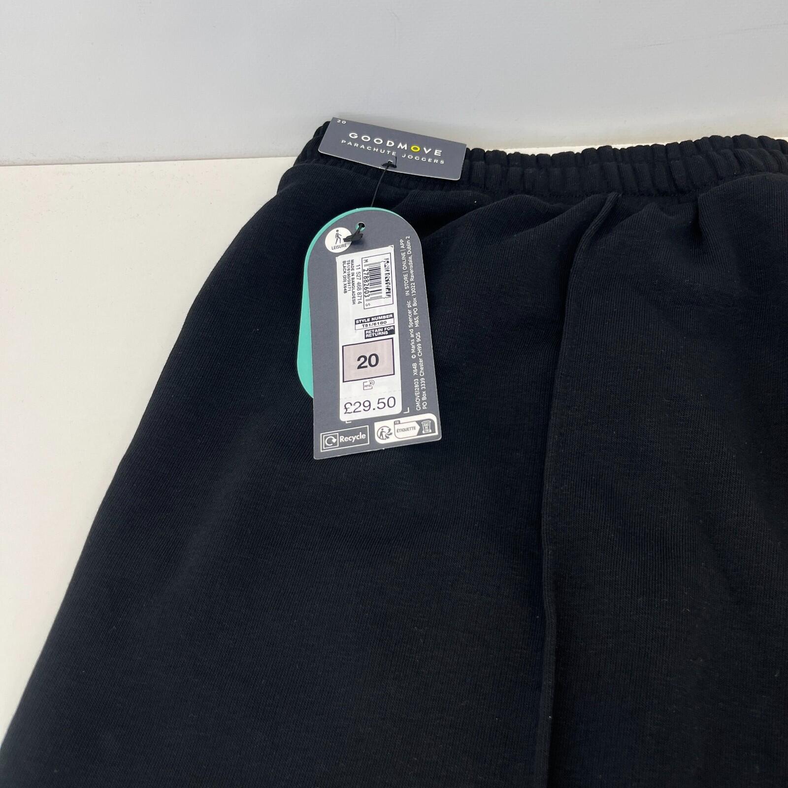 M&S Ladies Goodmove Parachute Joggers Cuffed Trousers Pants Black BNWT size 20