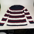 Tommy Hilfiger Lightweight Cotton Jumper Black/Red/White Striped Large Slim Fit