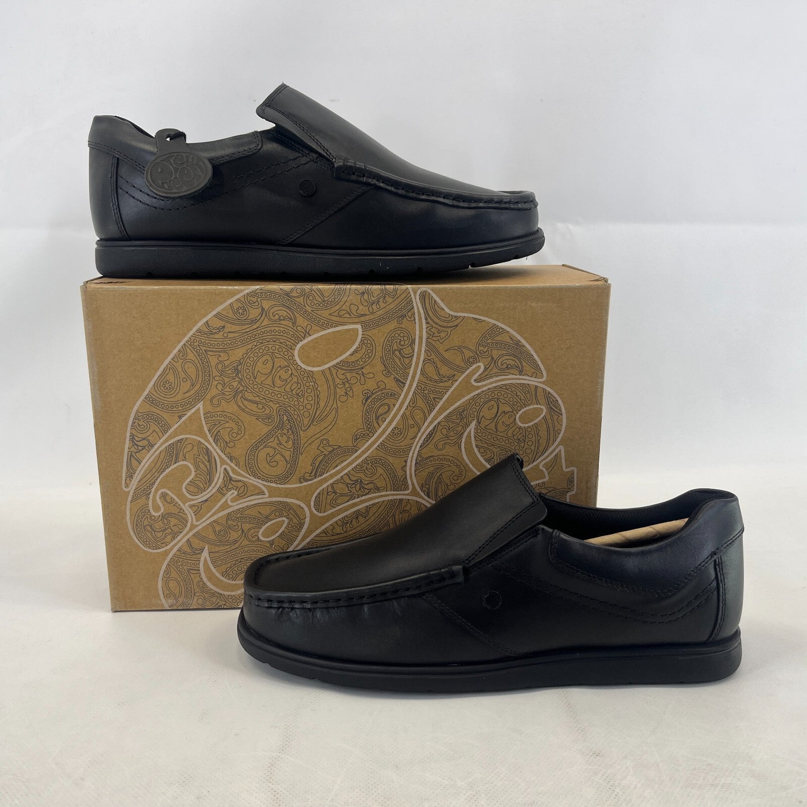 Pretty Green Waltham Slip On Shoes Moccasin Loafers Men's Black Leather size 9.5