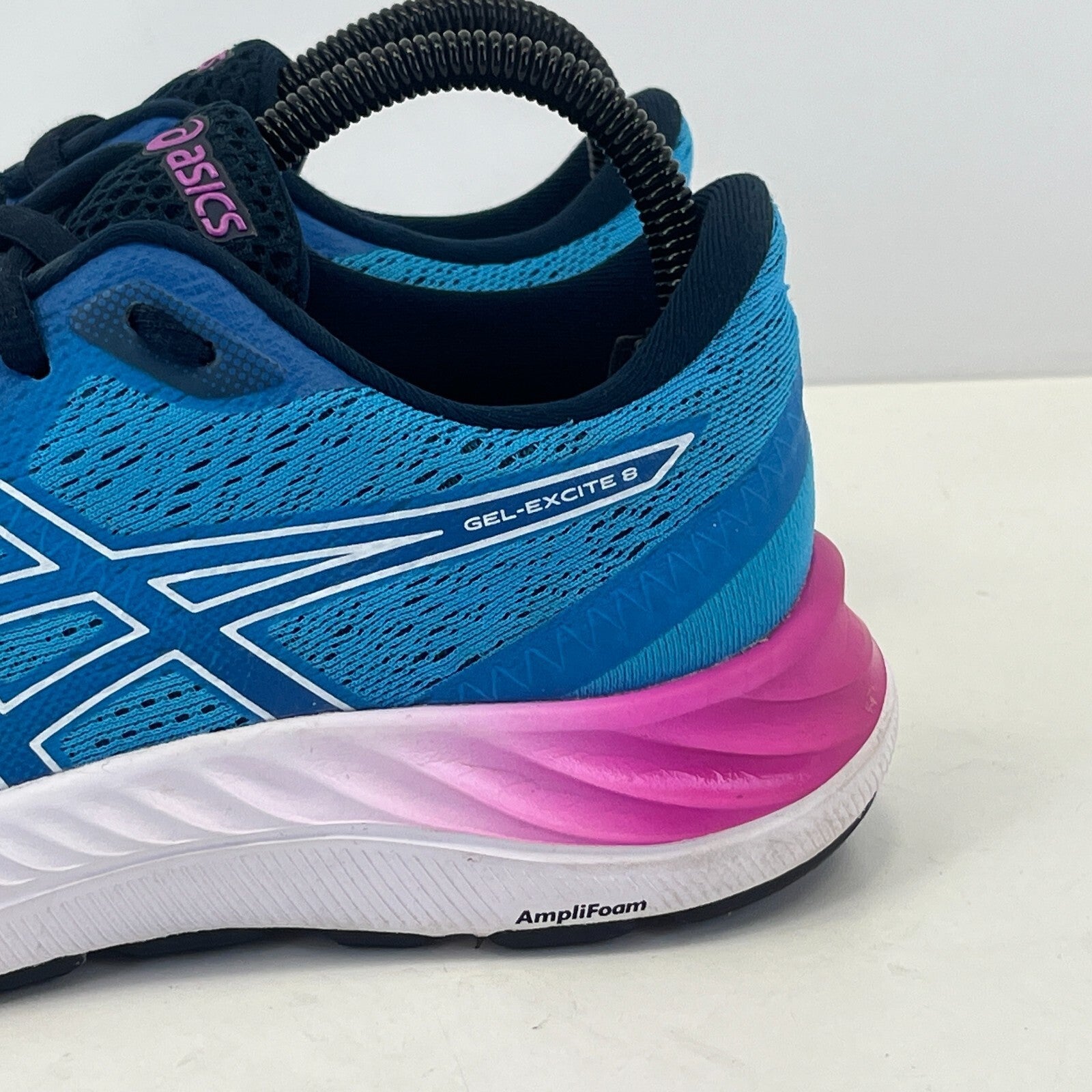 Asics el Excite 8 Running Trainers Blue White Pink Womens Shoes size UK 6.5