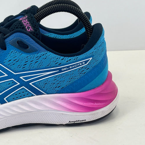Asics el Excite 8 Running Trainers Blue White Pink Womens Shoes size UK 6.5