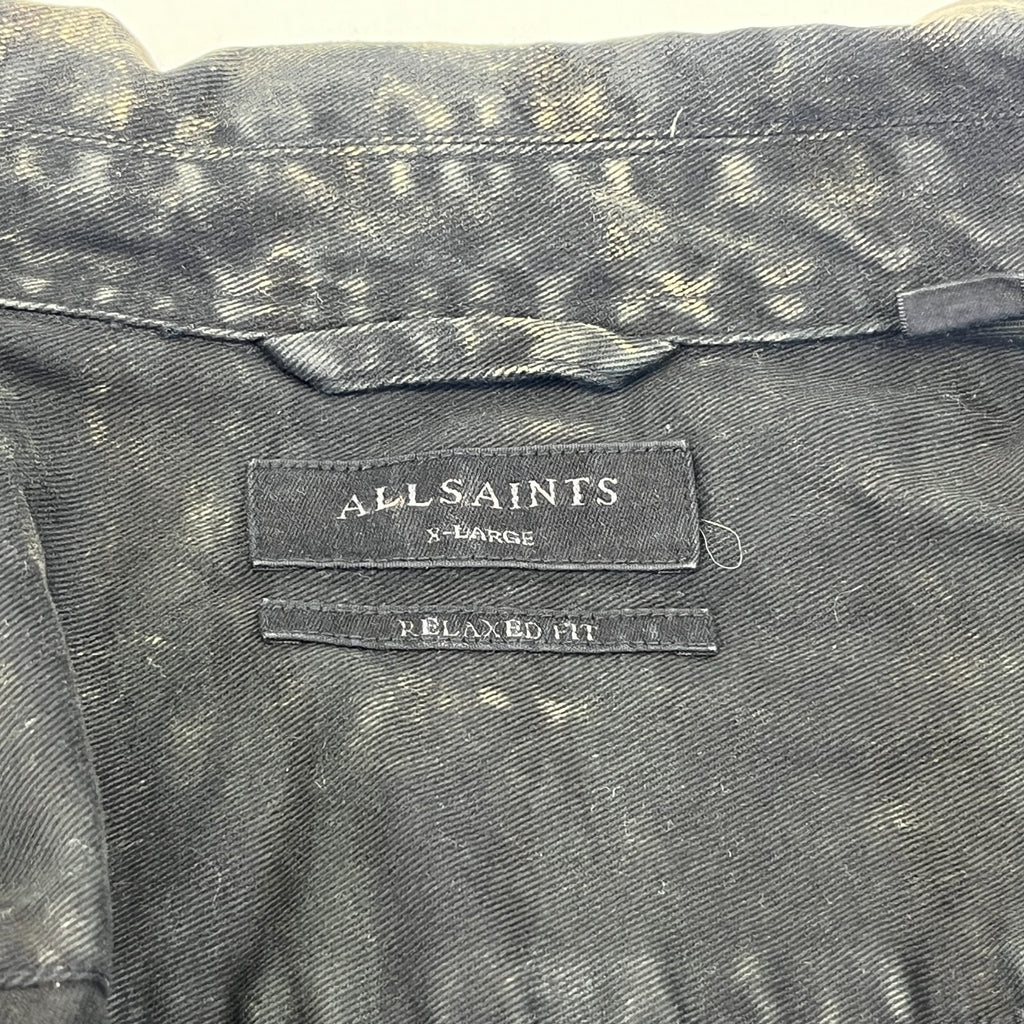 AllSaints Denim Jacket Men's size XL Relaxed Fit Distressed Tiger Camo