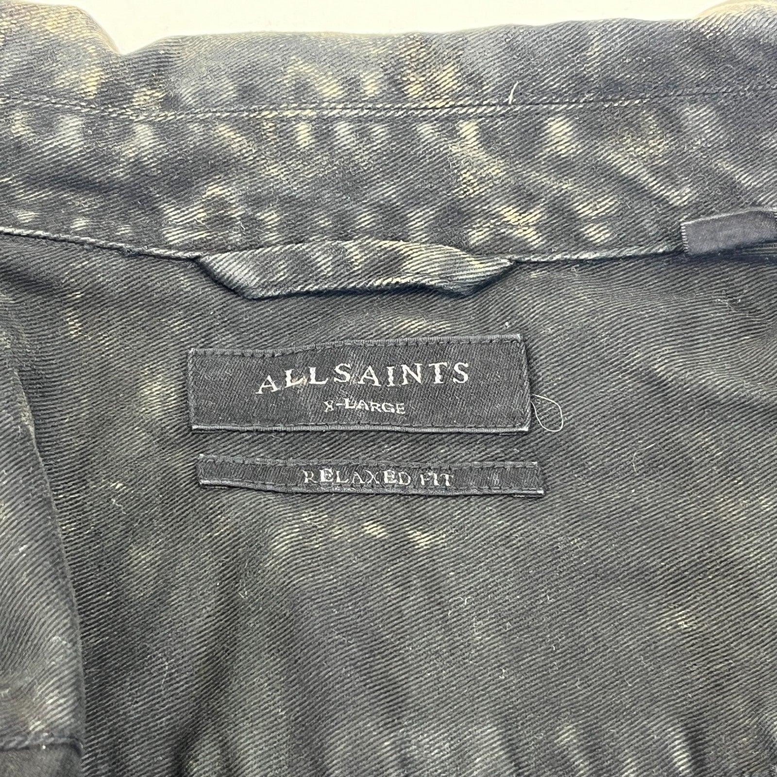 AllSaints Denim Jacket Men's size XL Relaxed Fit Distressed Tiger Camo