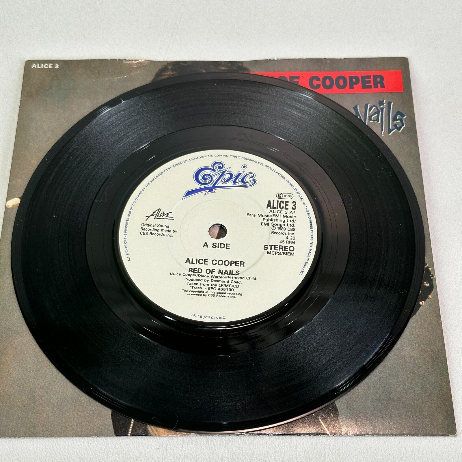 Alice Cooper – Bed Of Nails / I'm Your Gun 7" Vinyl Single UK Epic 1989 Ex/Ex