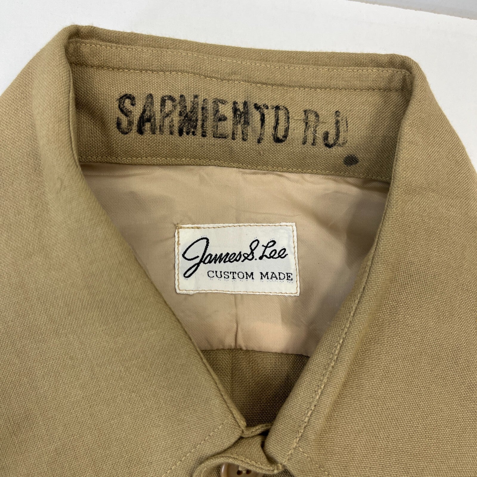 Vintage American Army Military Long Sleeve Shirt Khaki Brown size M