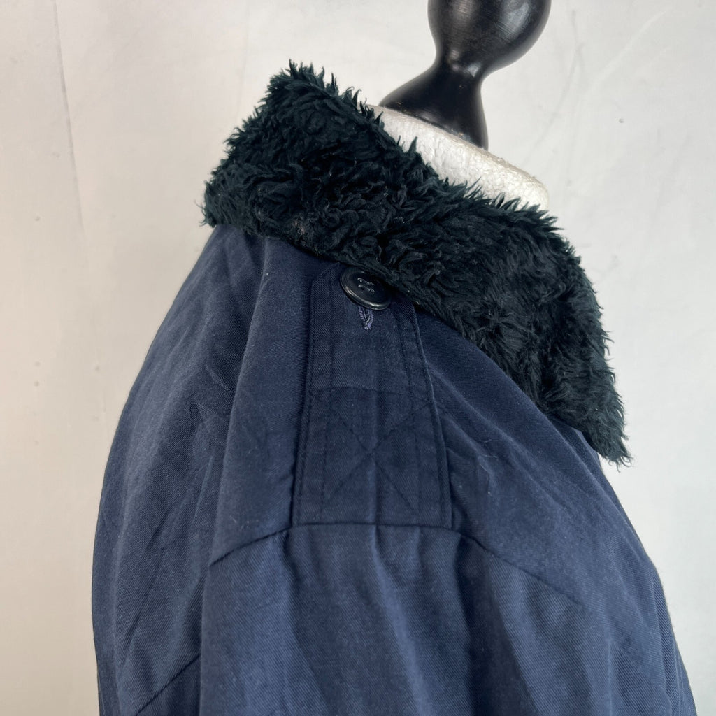 French Military Fleece Lined Bomber Jacket size M Navy Blue Workwear Canvas