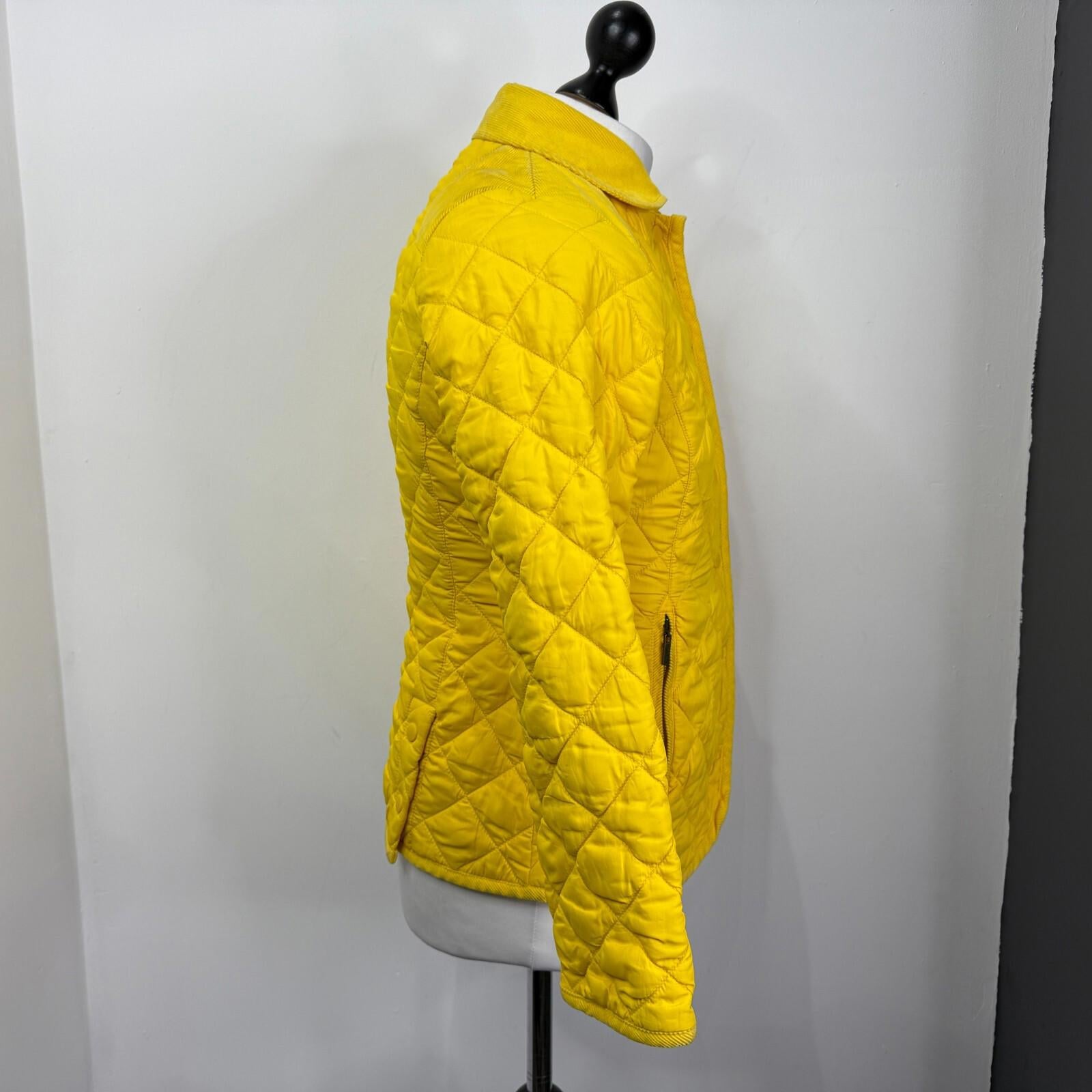 Joules Quilted Jacket UK size 12 Bright Yellow with Corduroy Shoulders Insulated