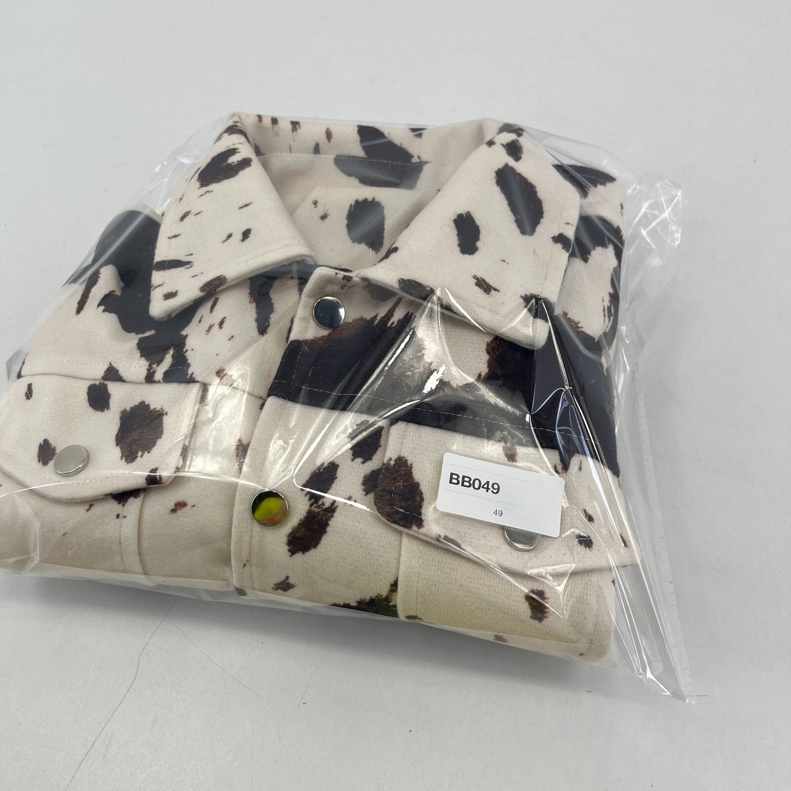 Women's Cow Print Cropped Jacket Cotton Blend Cream/Brown size Small