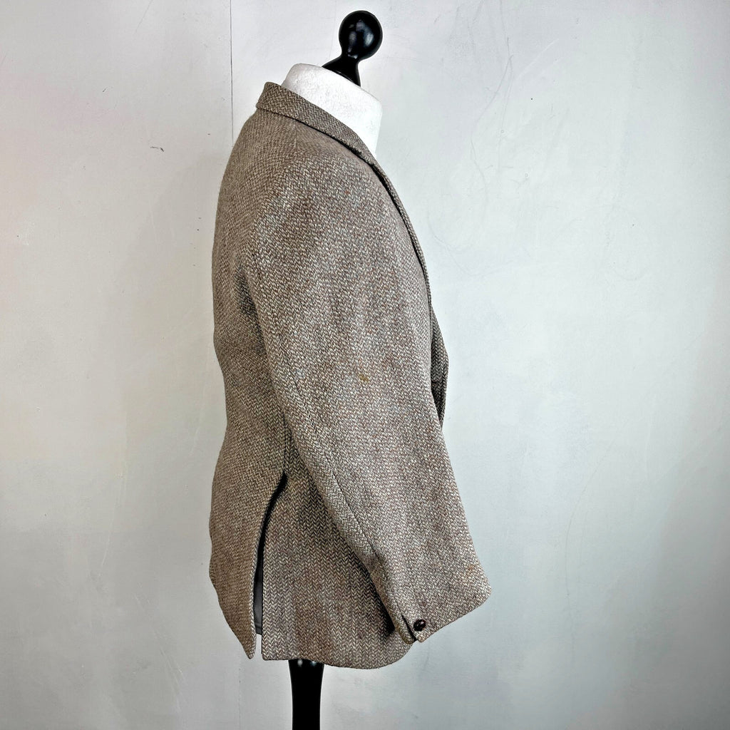 John Lewis Harris Tweed Herringbone Blazer Sport Coat Jacket Beige size 40R