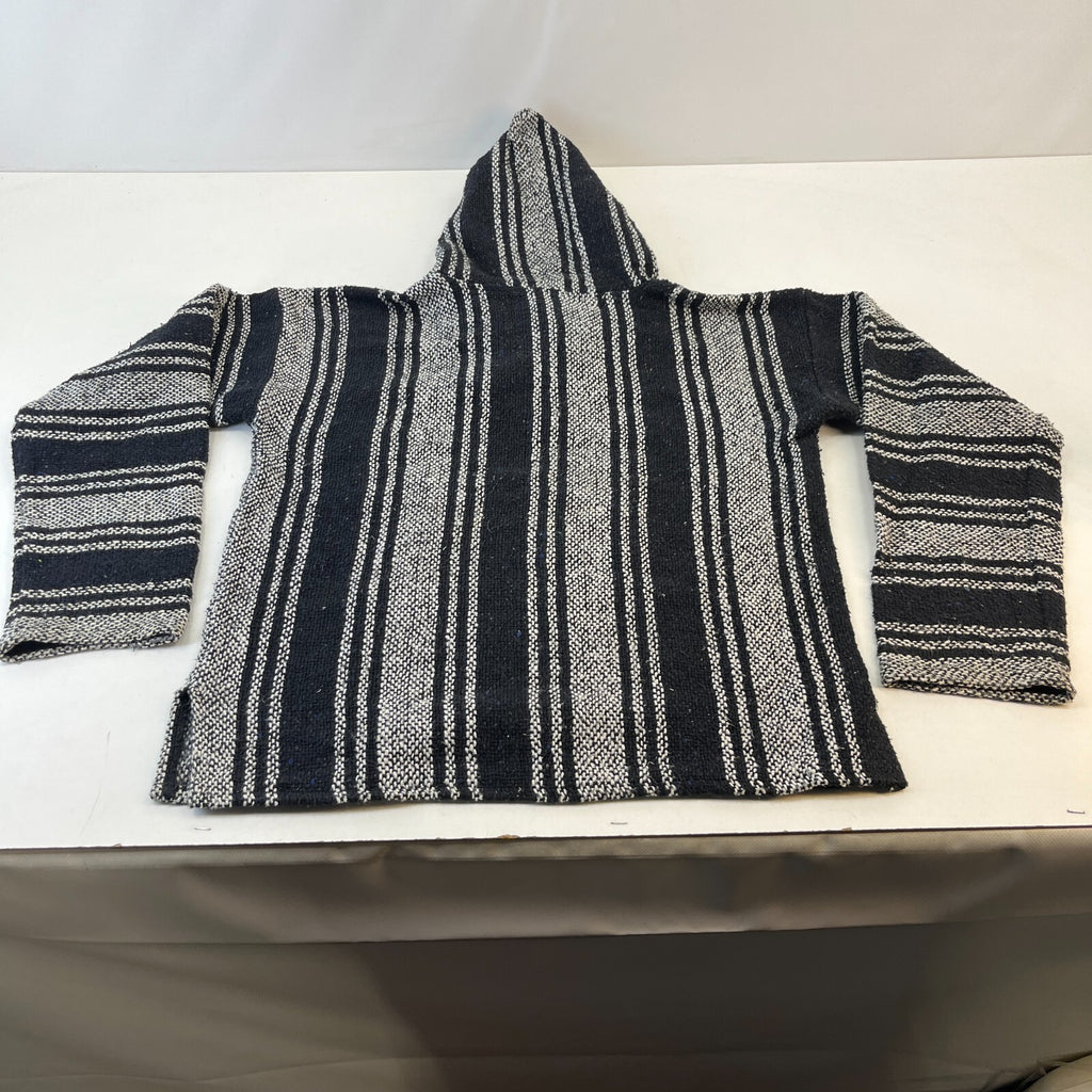 Genuine Mexican Baja Hoodie Pullover Hippie Festival Black/Grey UK size M