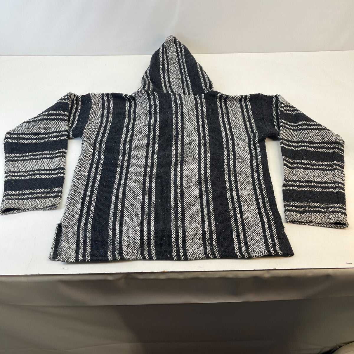 Genuine Mexican Baja Hoodie Pullover Hippie Festival Black/Grey UK size M