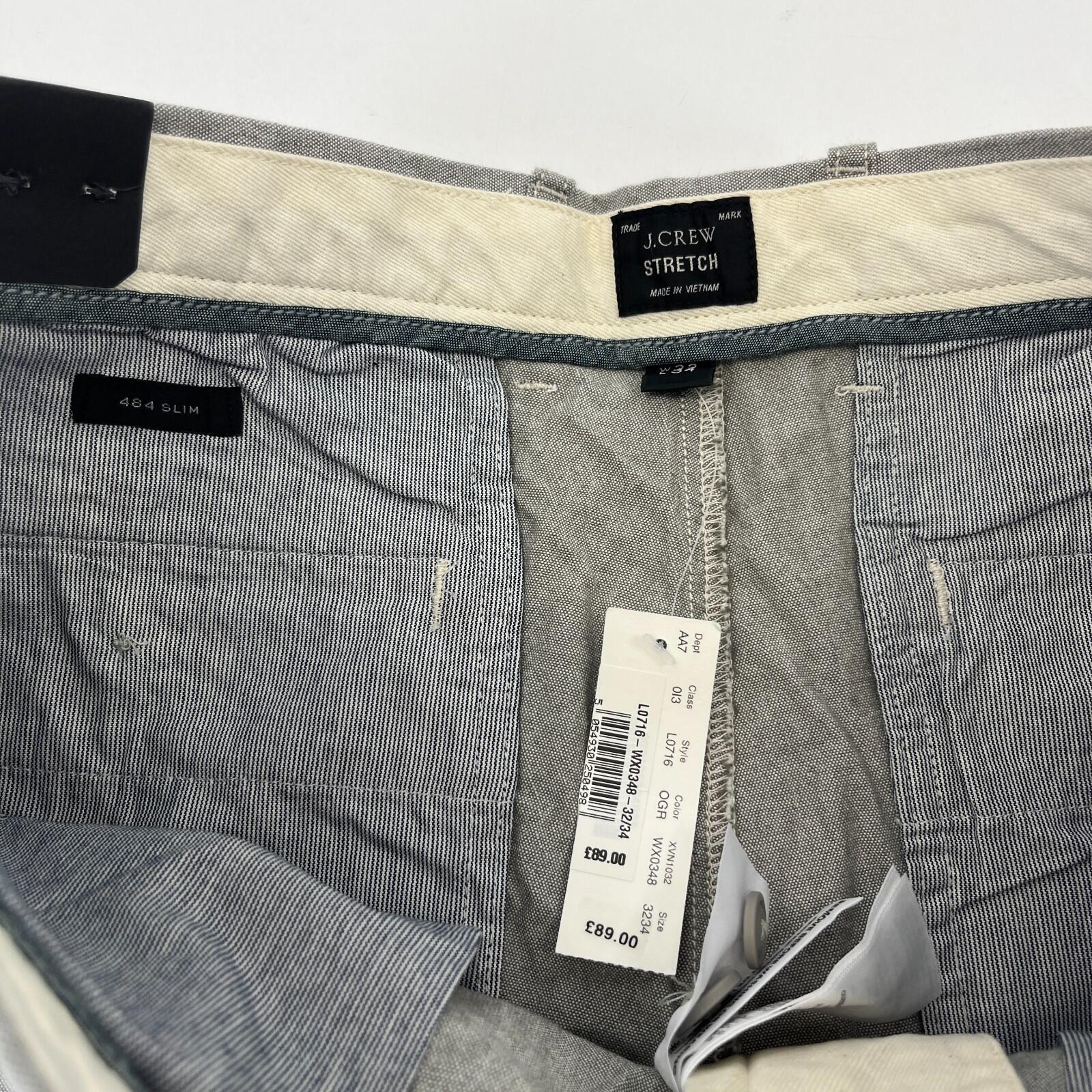 J Crew 484 Slim Fit Stretch Chino Trousers Light Grey W32" L34" New with Tags