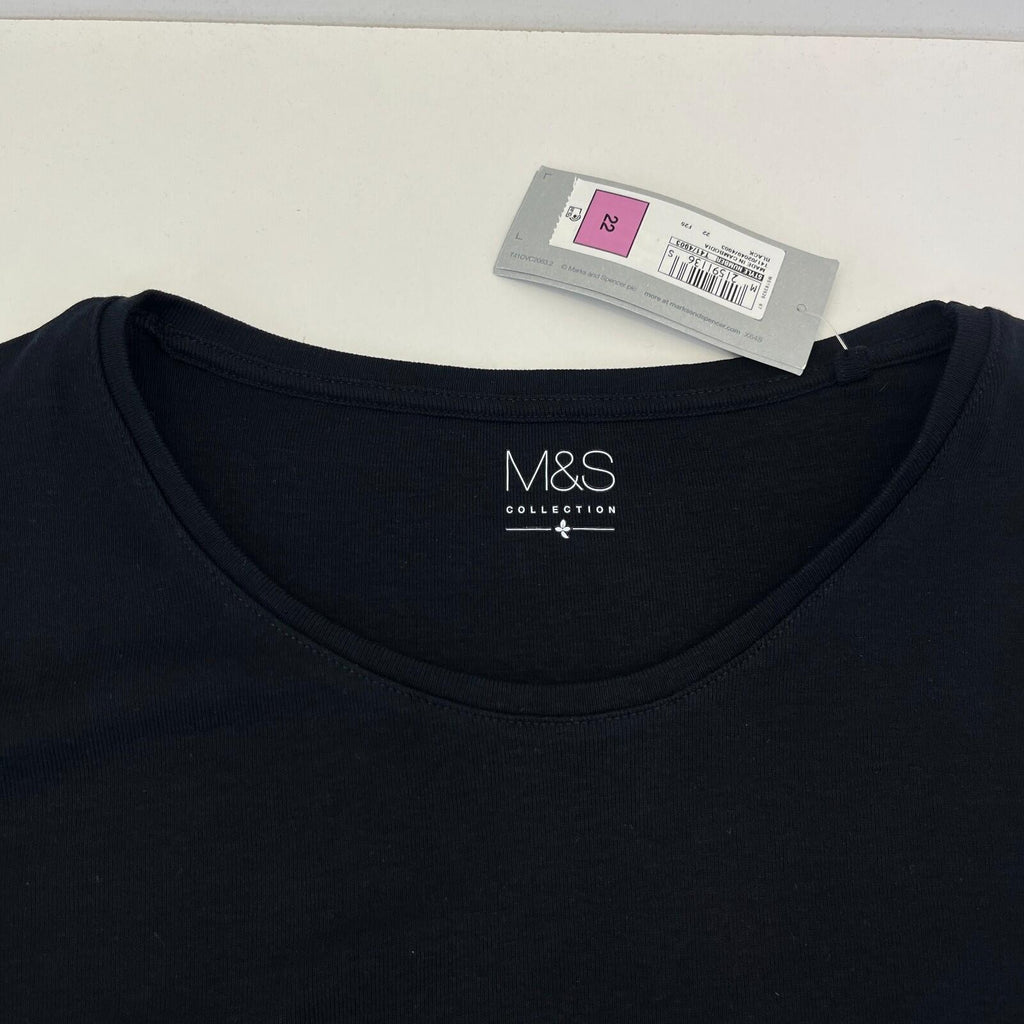 M&S Collection Women's Crew Neck Pullover Top Black Long Sleeve size 22
