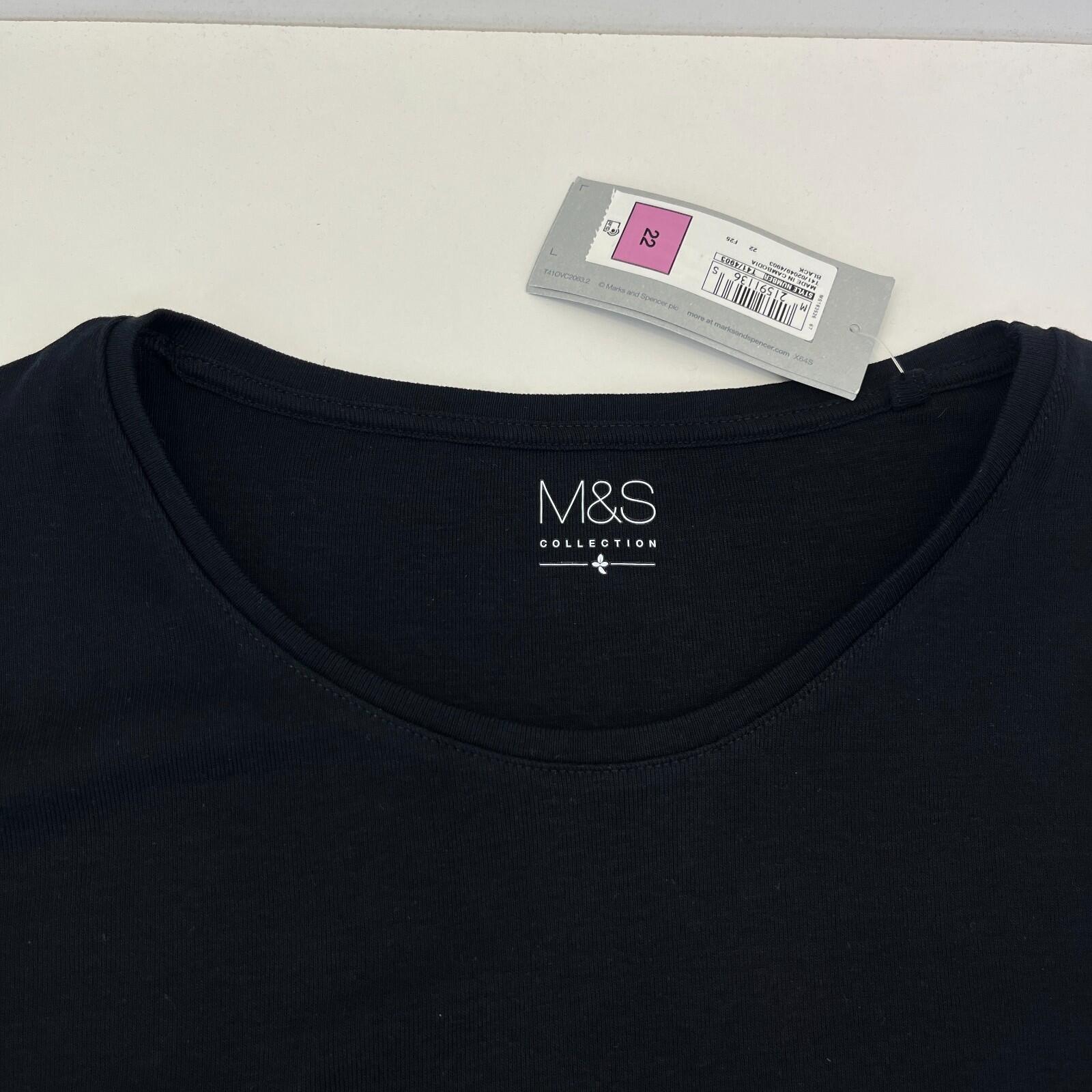 M&S Collection Women's Crew Neck Pullover Top Black Long Sleeve size 22