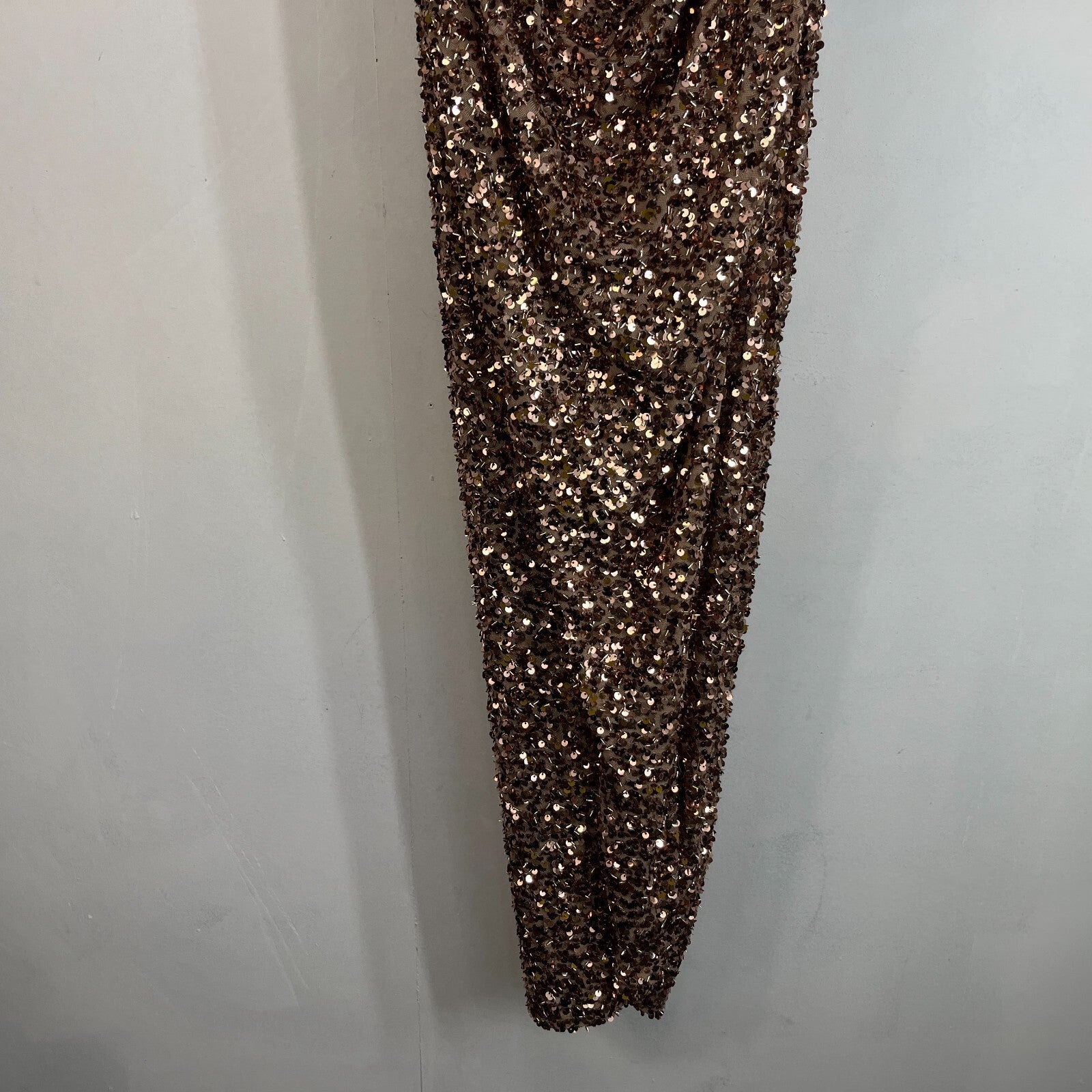 Zara Gold Sparkly Sequin Wrap Round Pencil Dress Halter Neck size Large - New