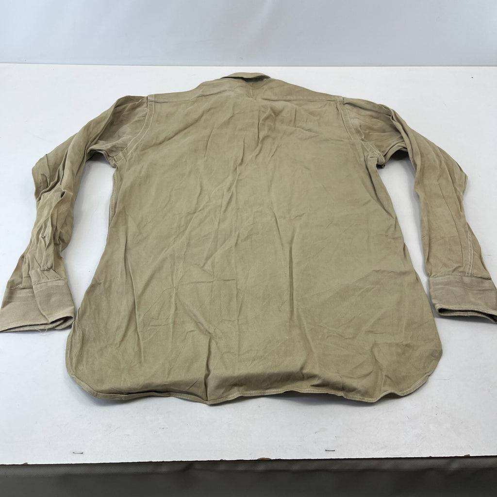 Vintage American Army Military Long Sleeve Twill Shirt +Badges Khaki Brown Large