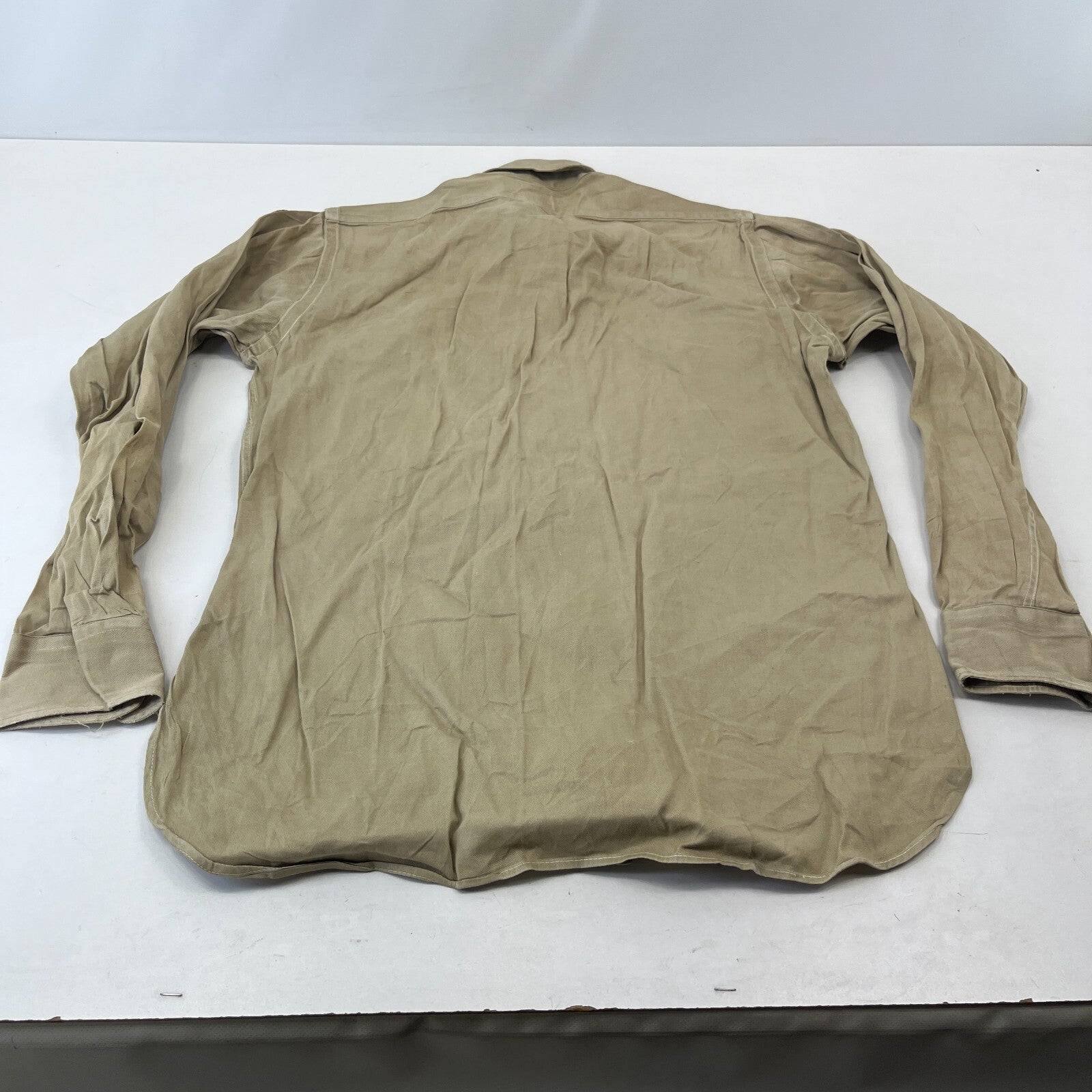 Vintage American Army Military Long Sleeve Twill Shirt +Badges Khaki Brown Large