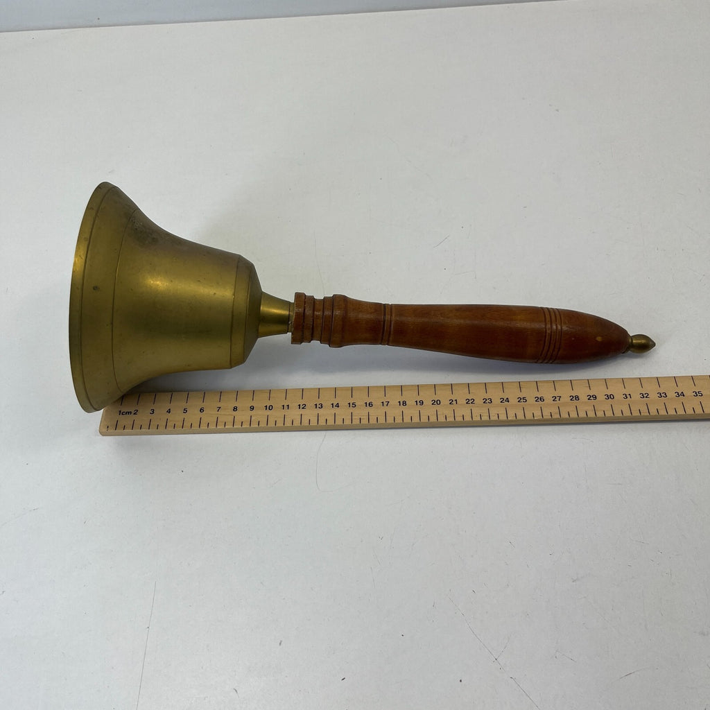 Vintage Large Brass Hand Bell School Town Crier Bell 33cm - 13cm Diameter Loud