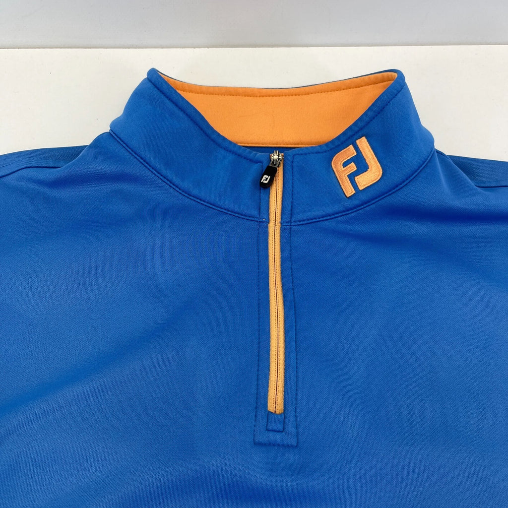 FootJoy Jumper Blue Yellow 1/4 Zip Golf Pullover Athletic Fit Midlayer Men's L