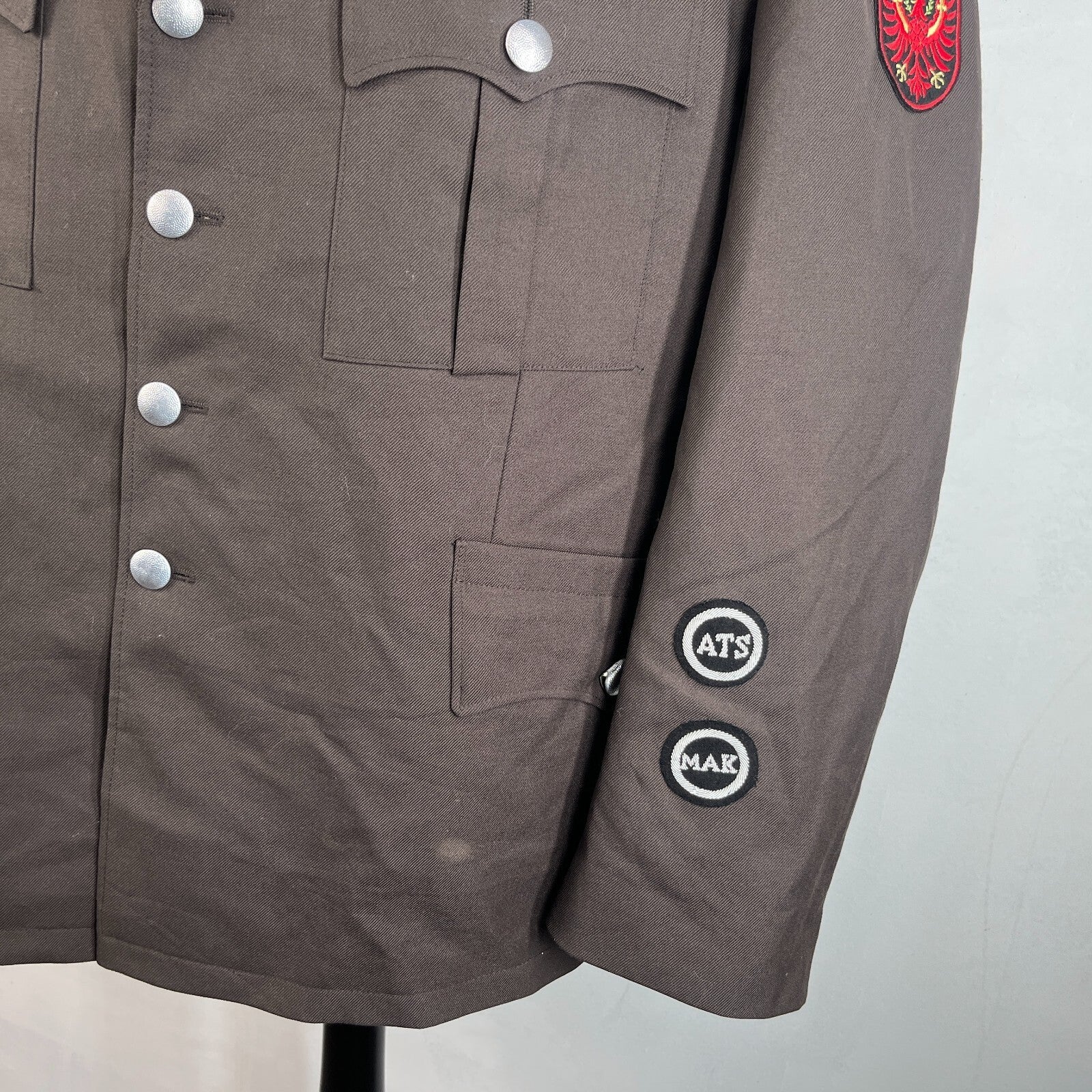 Austrian Army Dress Uniform Jacket Officers Blazer in Brown with Badges size XL
