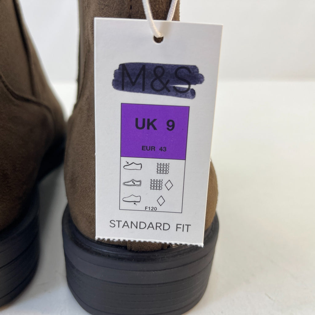 M&S Women’s Vegan Faux Suede Round Toe Ankle Boots with Block Heel Brown UK 9