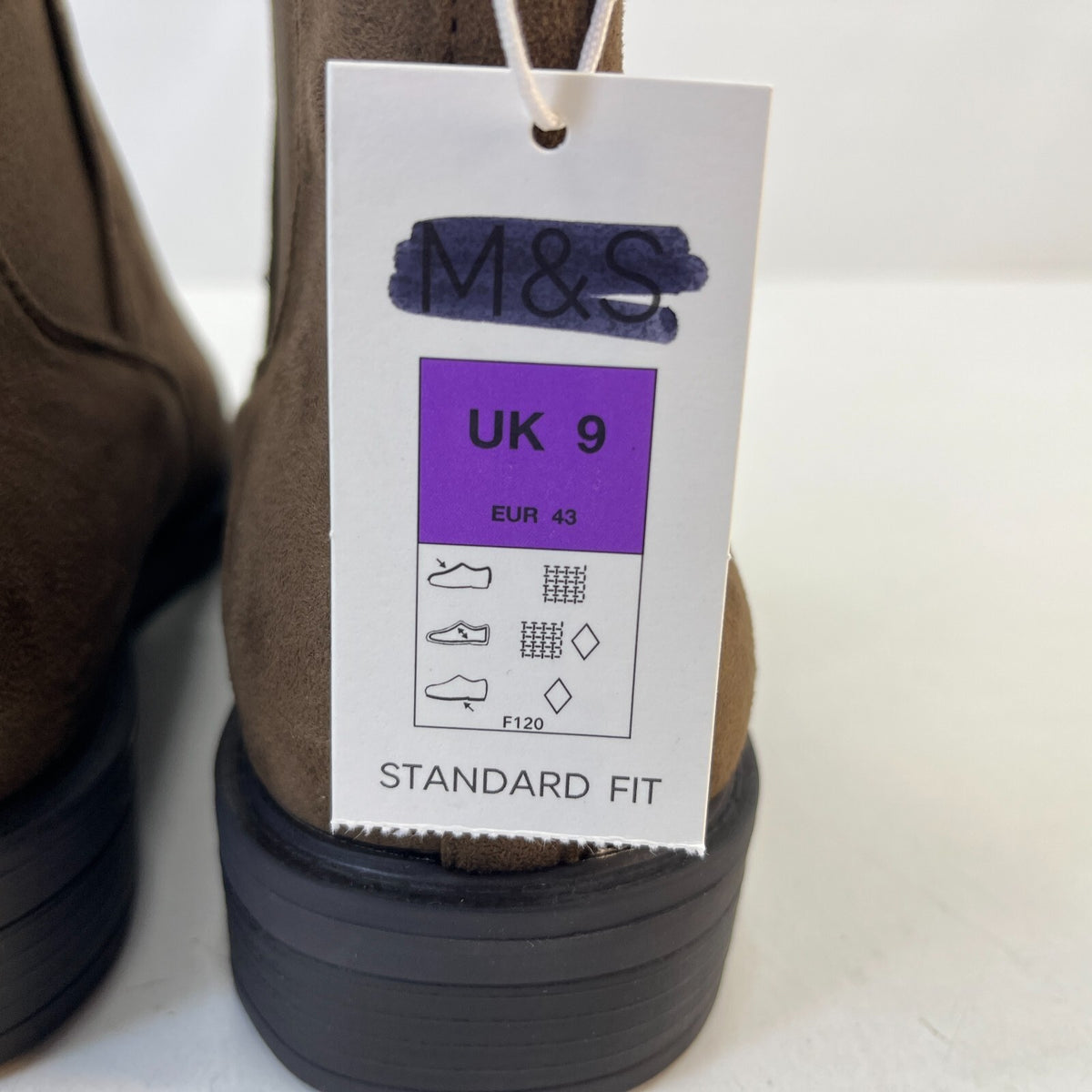 M&S Women’s Vegan Faux Suede Round Toe Ankle Boots with Block Heel Brown UK 9