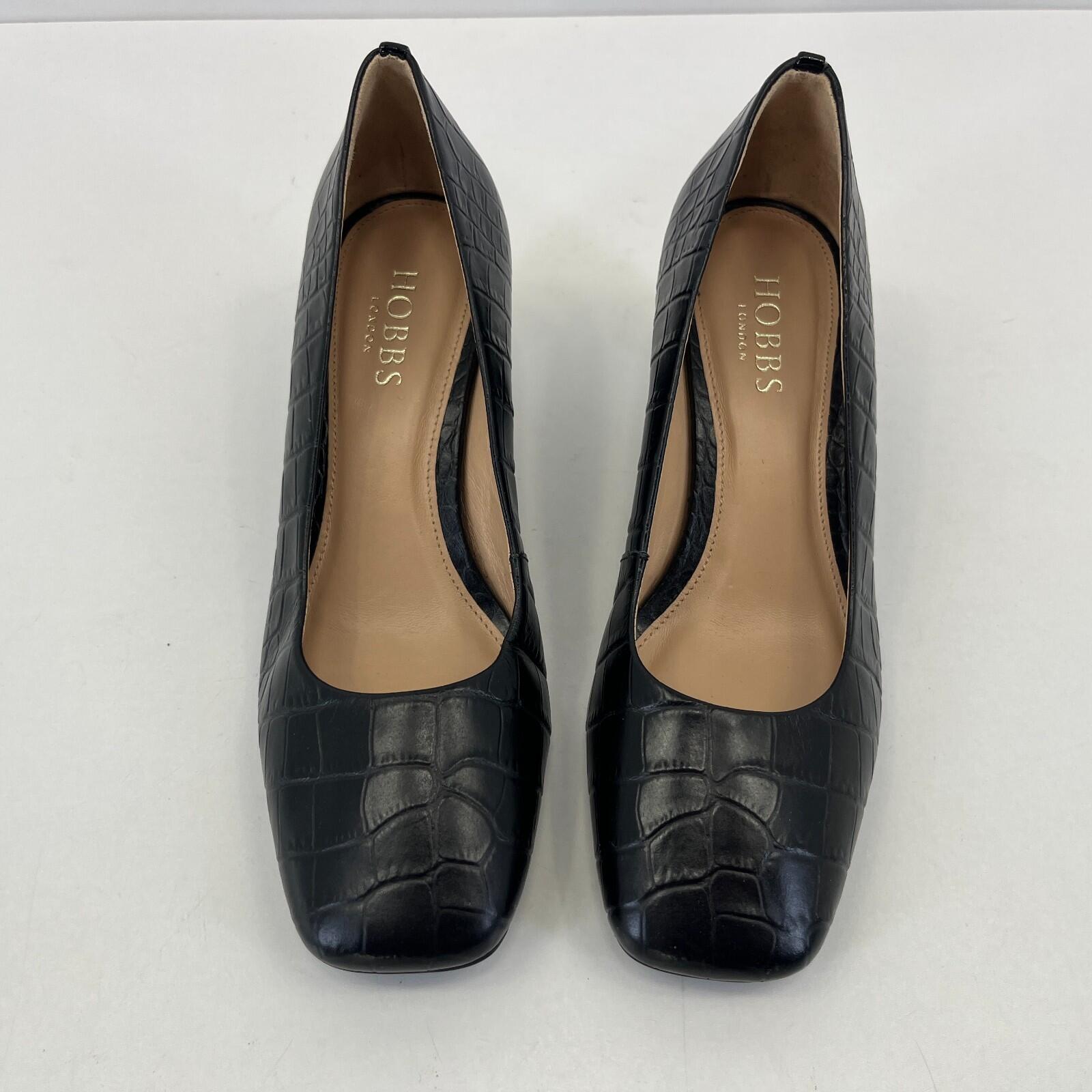 Hobbs Women's Leather Court Shoes UK 4 EU 37 Black Faux Croc Pattern