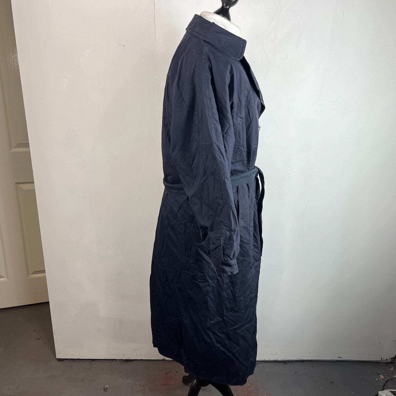 Vintage C&A Women's Lined Trench Coat with Belt Navy Blue size 46