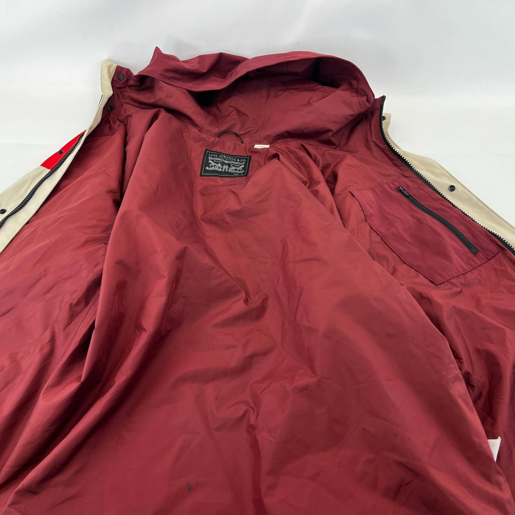 Levi's Waterproof Windbreaker Jacket Coat Mens size M Oversized Beige/Red Hooded