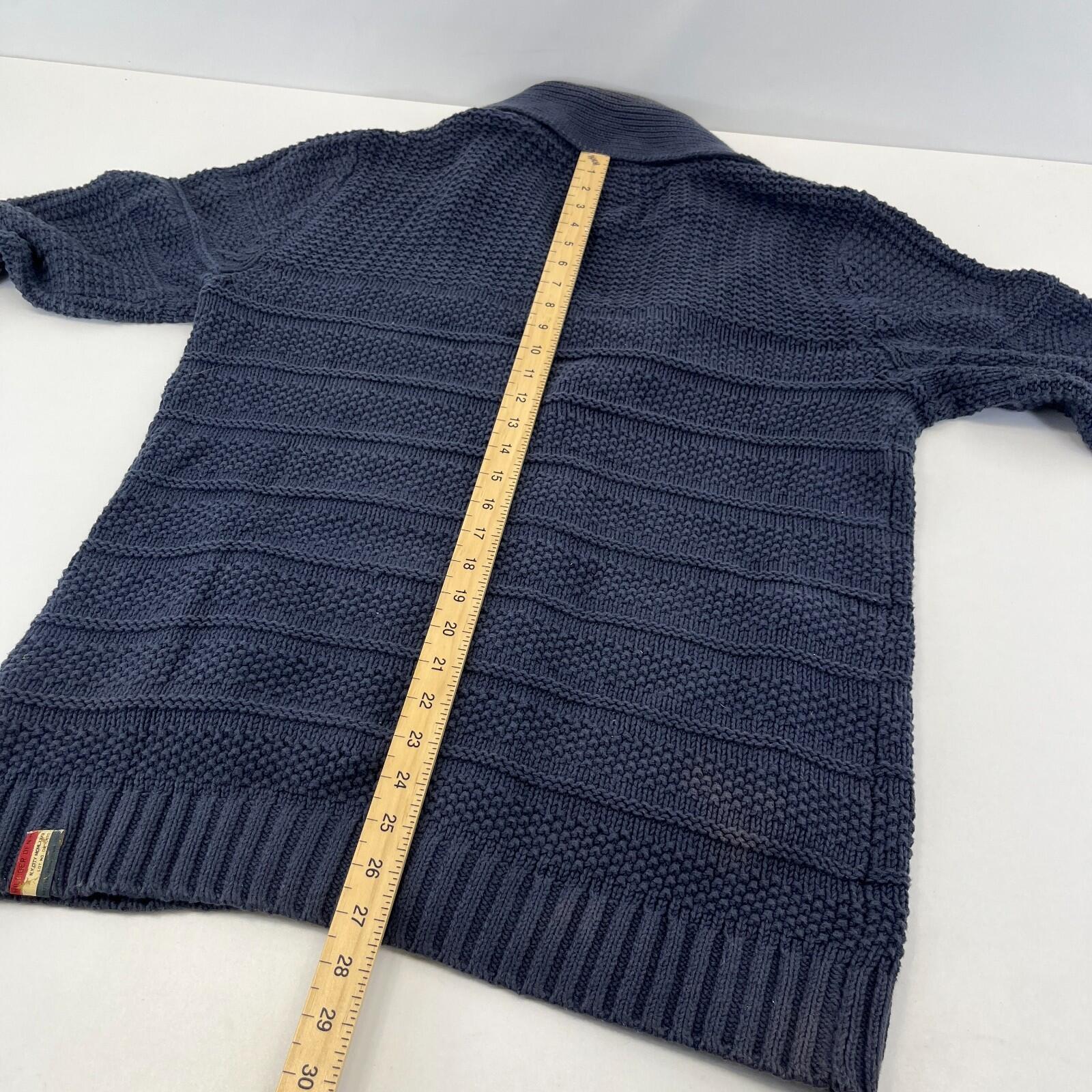 Tommy Hilfiger Hooded Cable Knit Cardigan Chunky Jumper Navy Blue - Size M