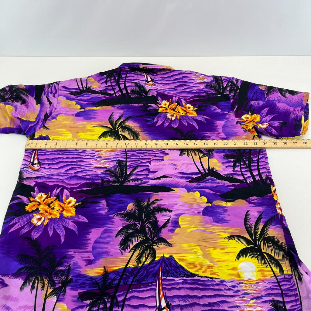 McClain Purple Floral Mens Hawaiian Shirt Designer Holiday Short Sleeve size L