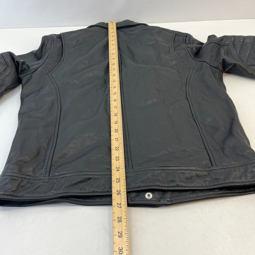NEXT Men’s Black Leather Biker Jacket Full Zip Short Cruiser Bomber size Large