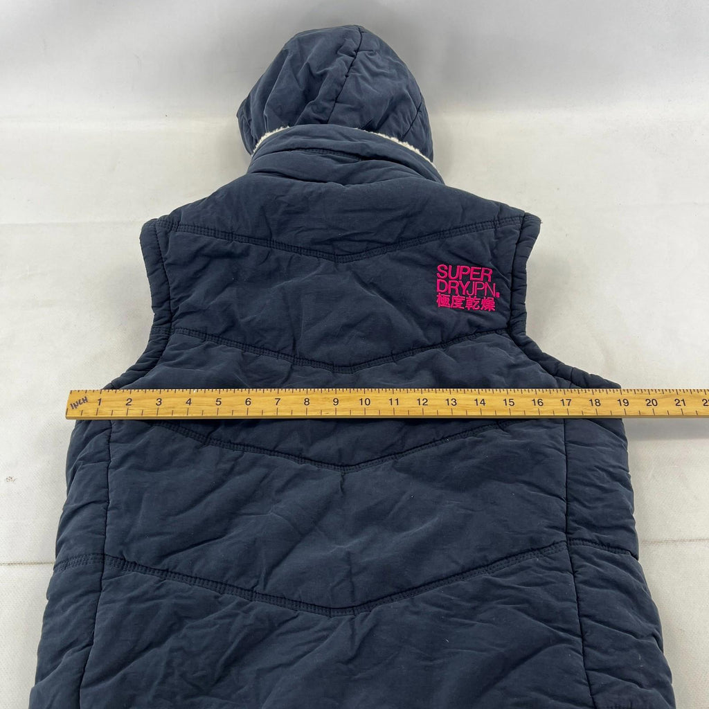 Superdry Alpine Sport Womens Gilet size L Blue Body Warmer Vest Sherpa Collar
