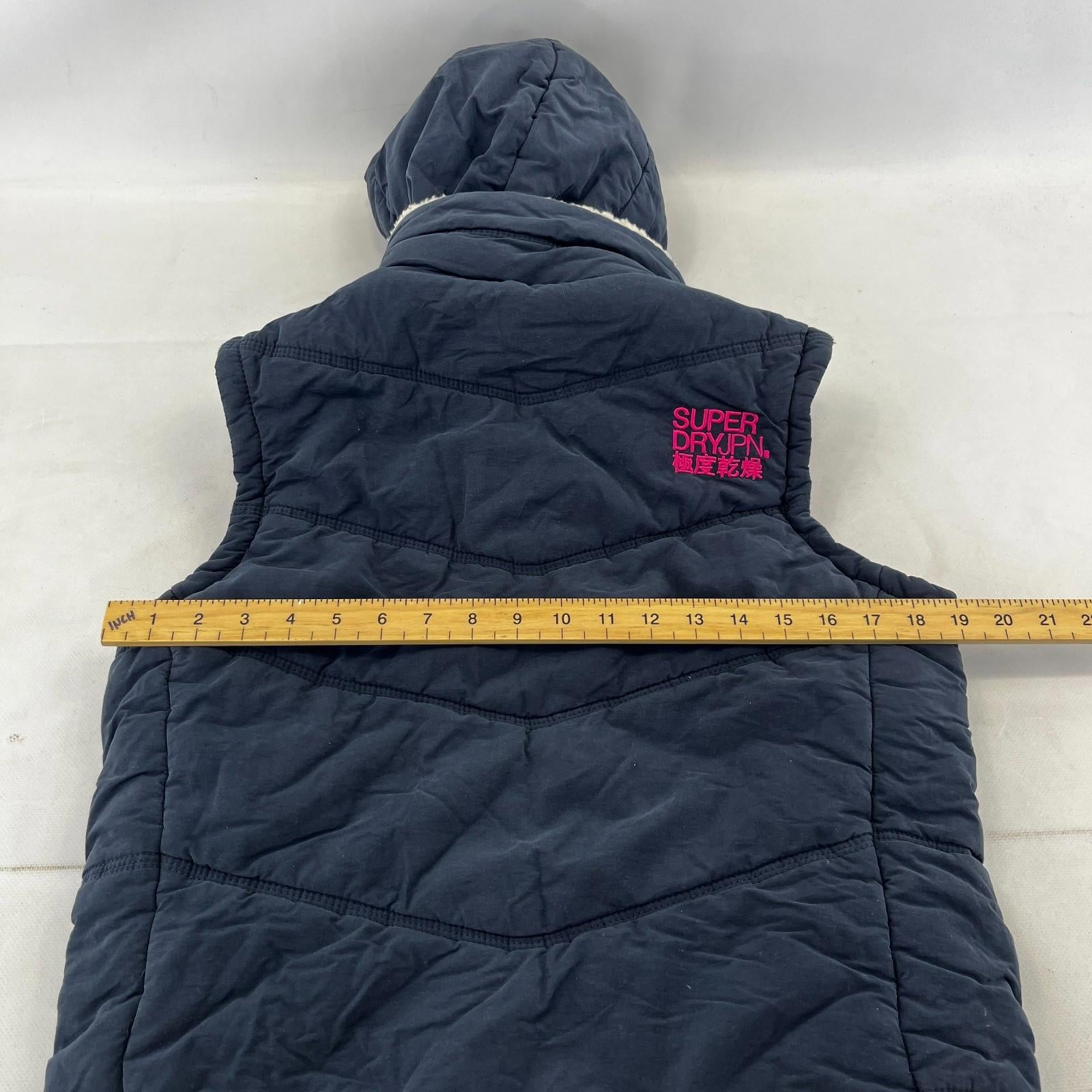 Superdry Alpine Sport Womens Gilet size L Blue Body Warmer Vest Sherpa Collar