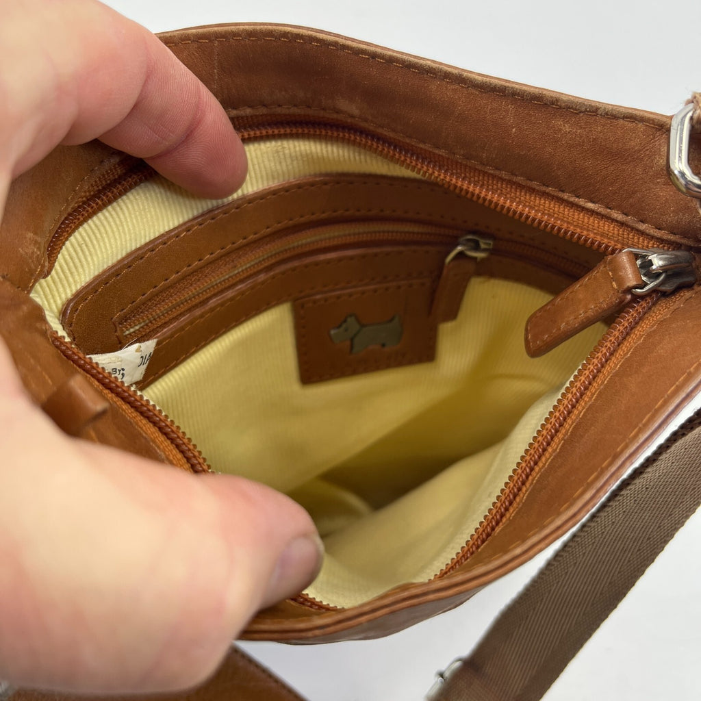 Vintage Radley Large Pocket Across Body Handbag Tan Brown Leather