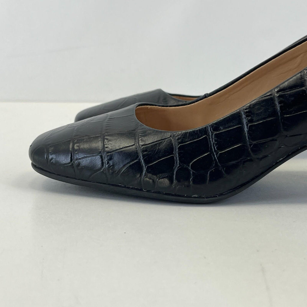Hobbs Women's Leather Court Shoes UK 4 EU 37 Black Faux Croc Pattern