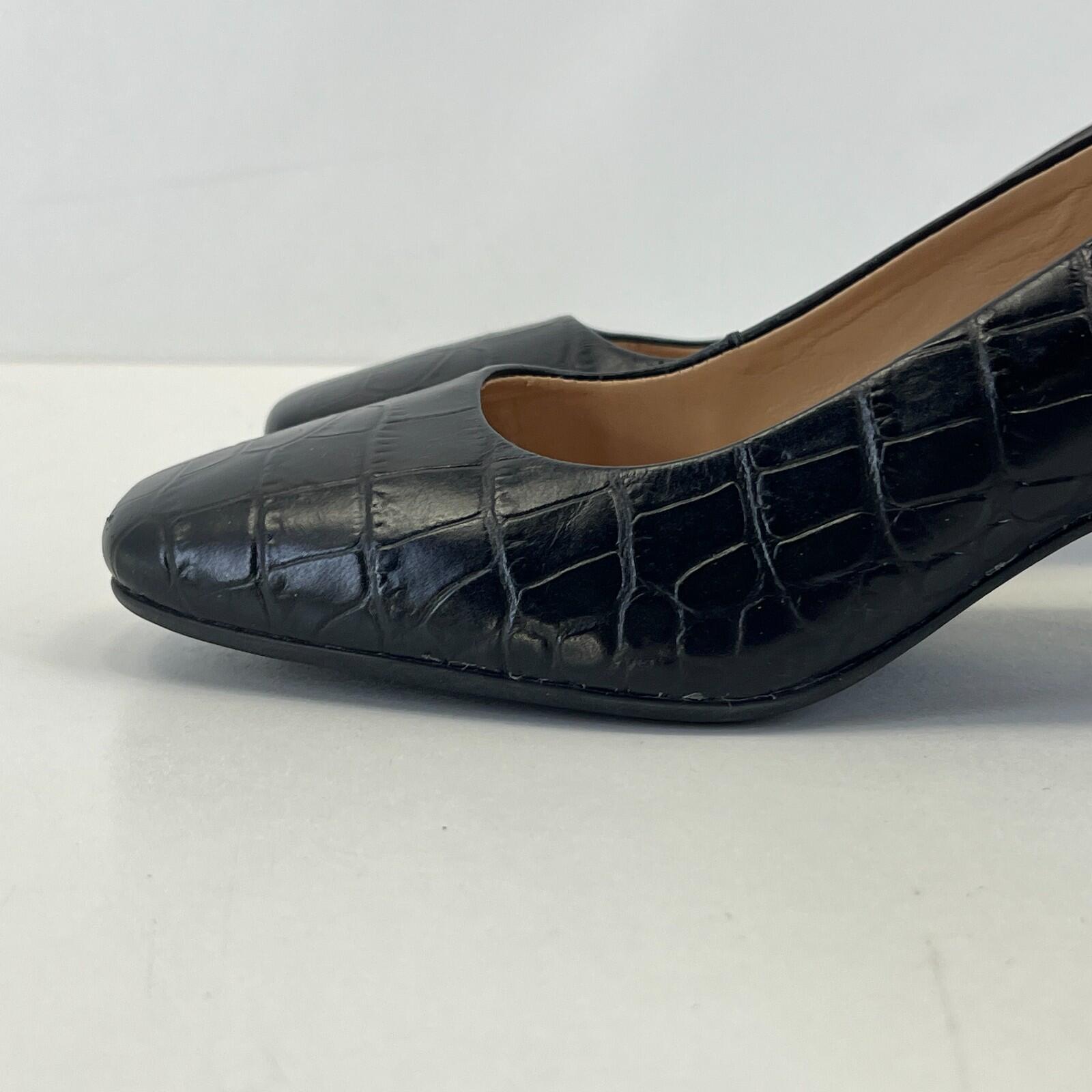 Hobbs Women's Leather Court Shoes UK 4 EU 37 Black Faux Croc Pattern