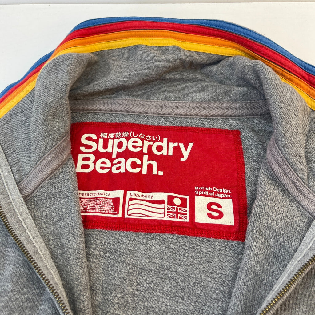 SuperDry Beach Men’s Grey Cotton Full Zip High Neck Logo Sweatshirt size S