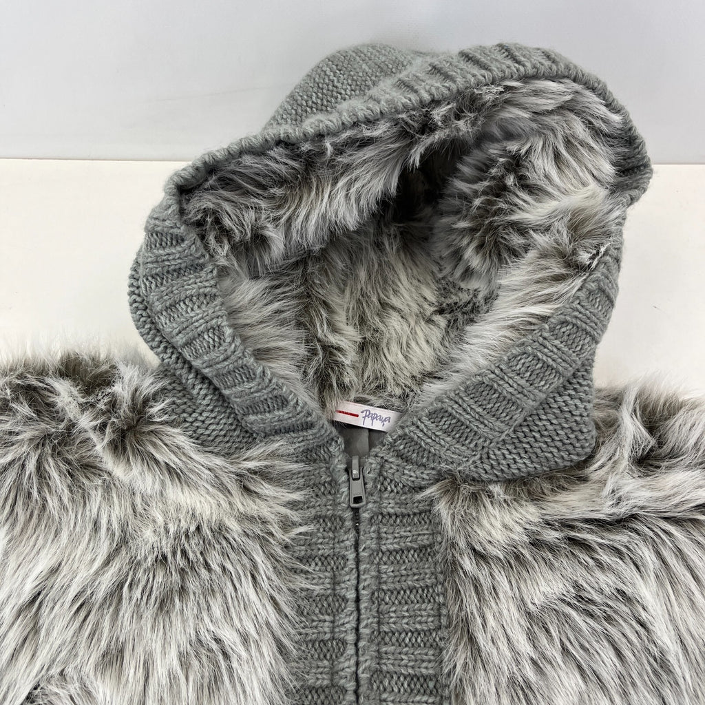 Papaya Women’s Faux Fur Knitted Hoodie in Grey size 18 - New