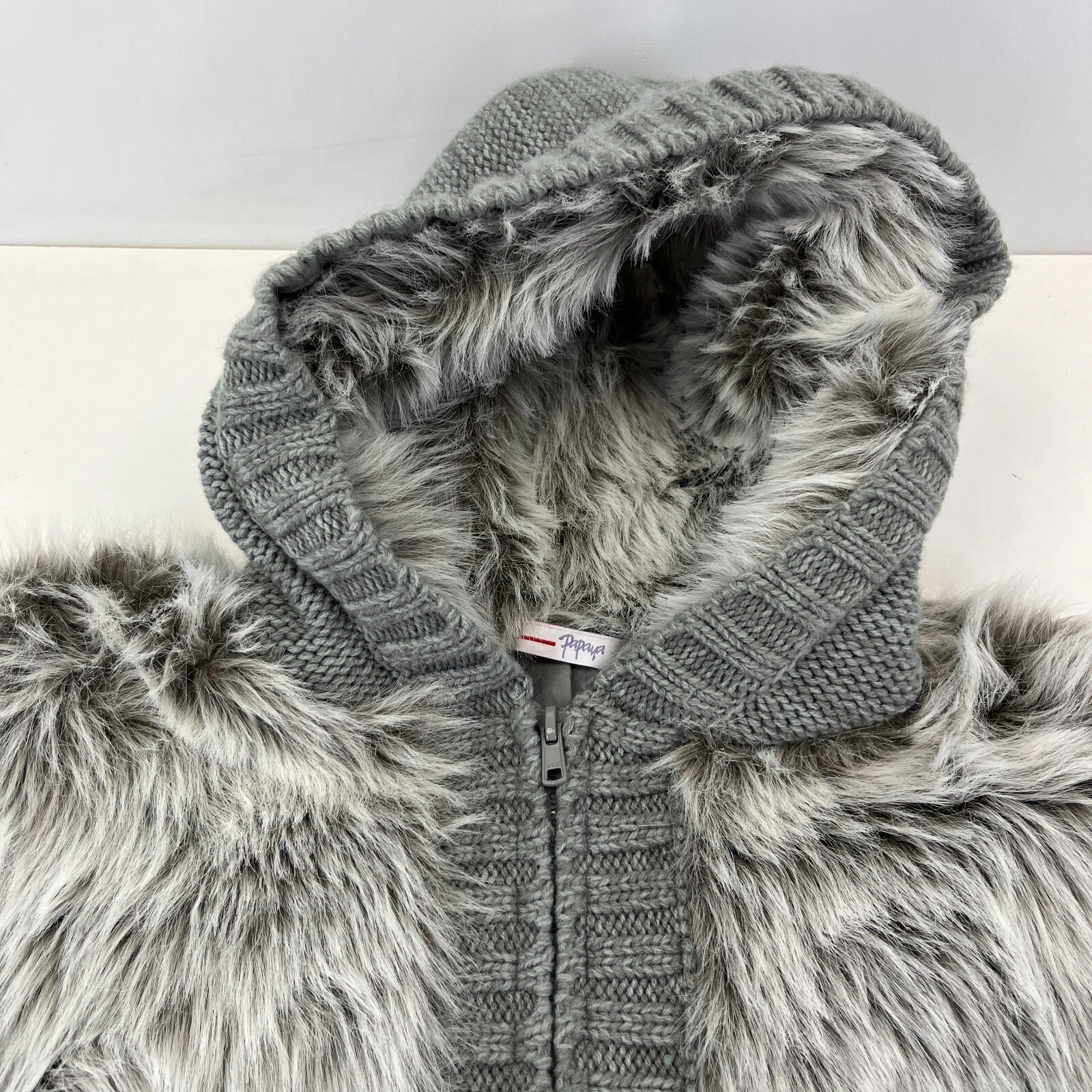 Papaya Women’s Faux Fur Knitted Hoodie in Grey size 18 - New