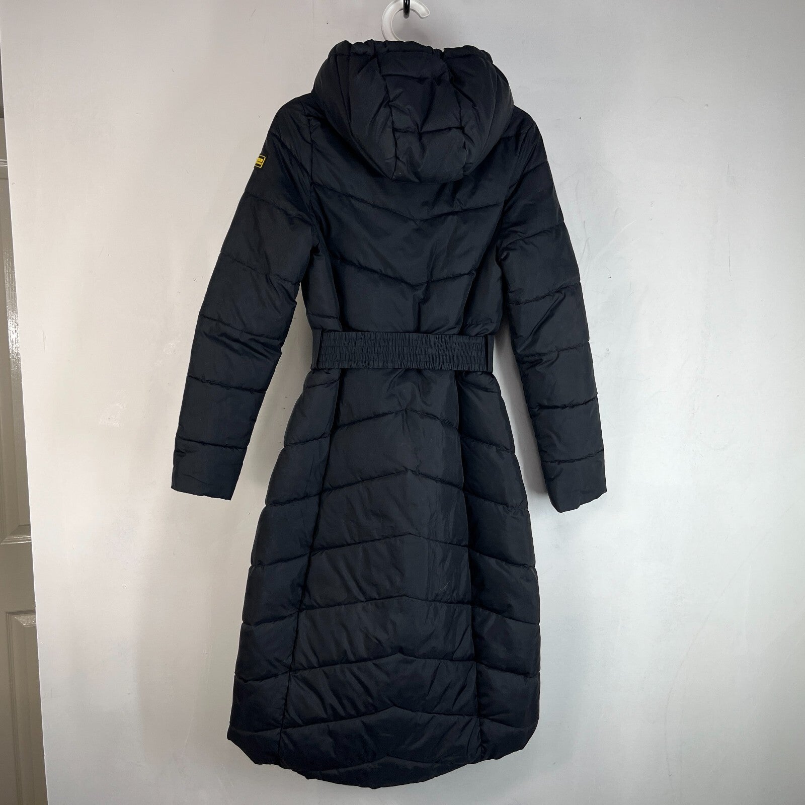 Barbour International Track Line Long Quilted Hooded Coat - Black - UK size 6