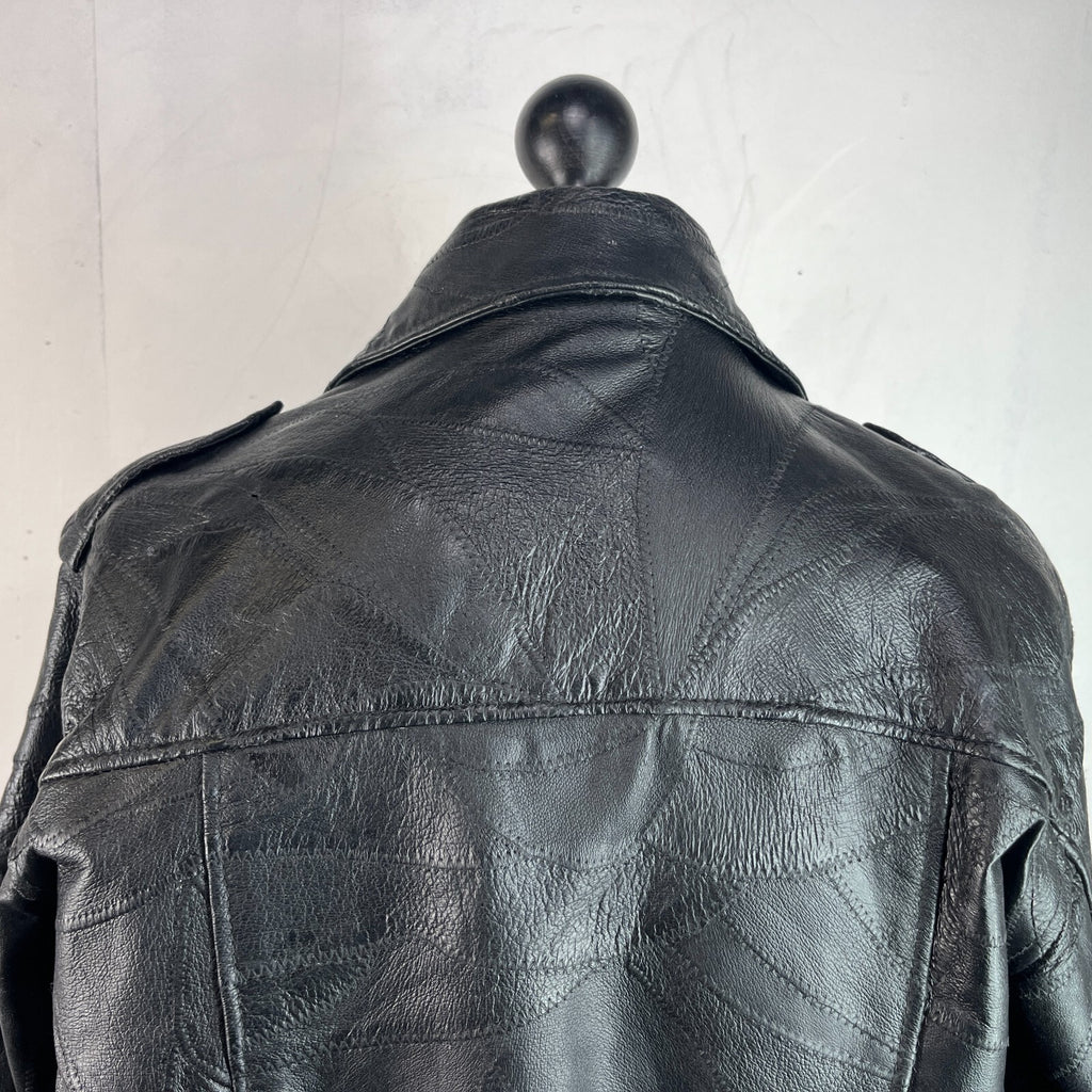 Flight Path Black Patchwork Leather Motorcycle Jacket Cruiser Biker size Large