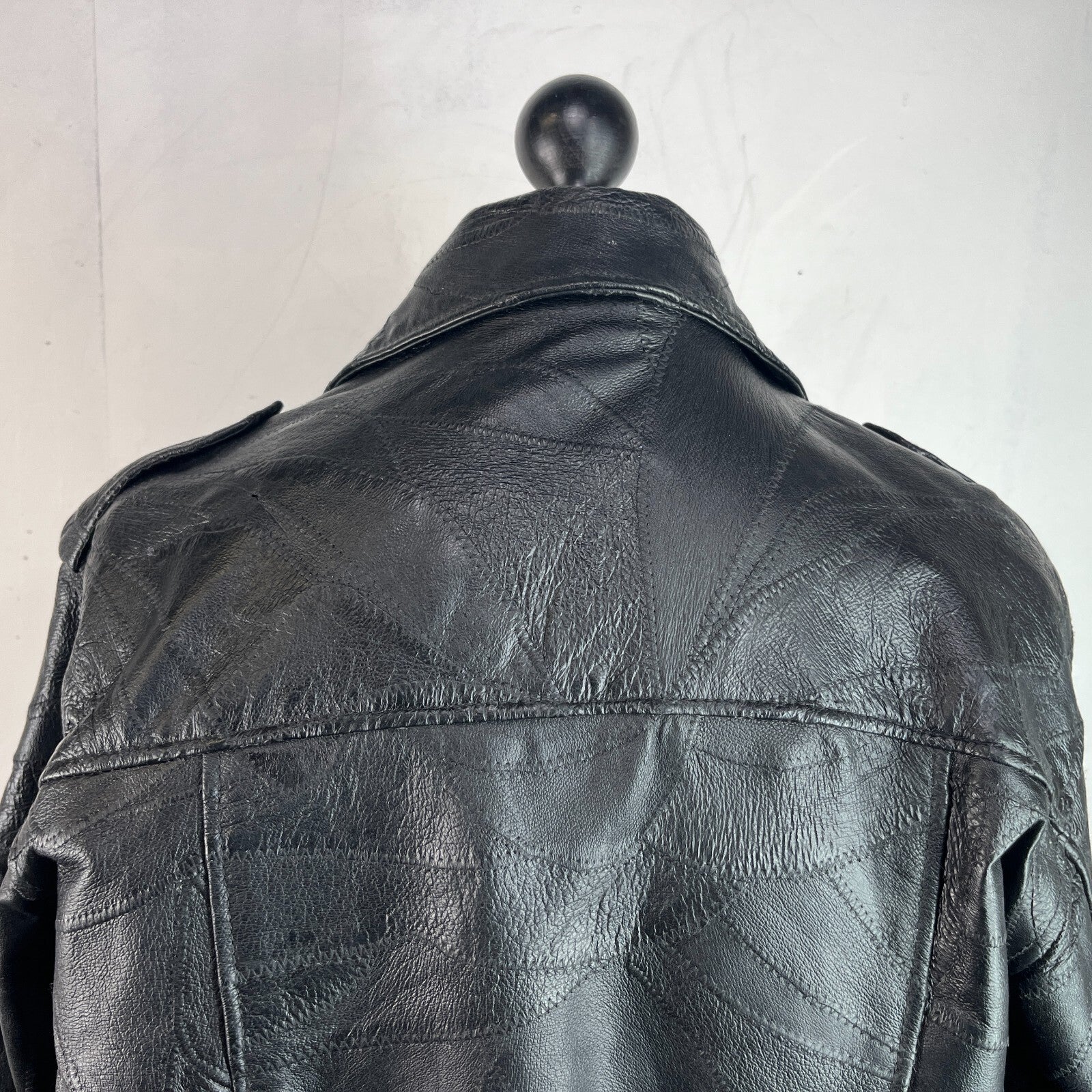 Flight Path Black Patchwork Leather Motorcycle Jacket Cruiser Biker size Large